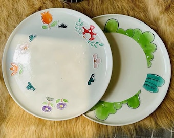 Hand-Painted Ceramic Plates - Whimsical Nature Designs