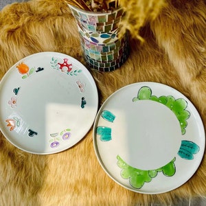 Handmade Ceramic Dinner Plates - Hand-Painted Floral and Cactus Designs - Customizable Artisan Plates