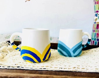 Handmade Ceramic Mug – Artistic Hand-Painted Geometric Design, Unique Pottery Cup