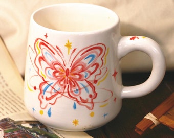 Whimsical Hand-Painted Butterfly Mug - Colorful Ceramic Coffee Mug - Unique Gift for Art and Butterfly Lovers