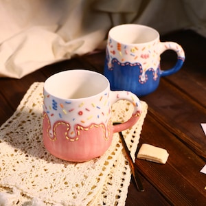 Adorable Handpainted Sweet Ice Cream Ceramic Mug, Personalized Cuteness Pottery Mug for Heartwarming Moments, Handcrafted Tea Cup