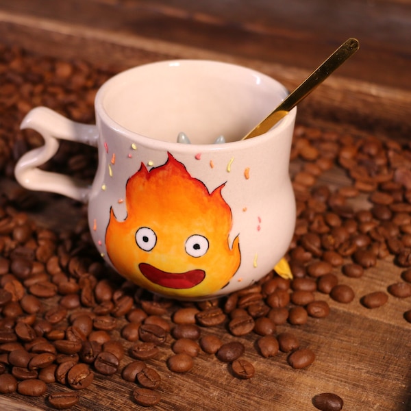 Fire Demon Character Cup, Cute Character Inside Cup, Handgemaakte Anime Keramiek Cup, Uniek Anime Cadeau, My Neighbor T