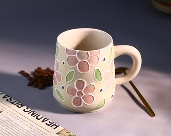 Taza de café de cerámica personalizada con diseño floral: taza personalizable con decoración floral para amantes del té y el café