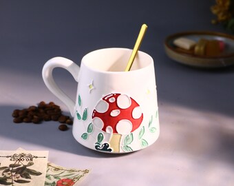 Hand-Painted Ceramic Mug - Whimsical Mushroom Design