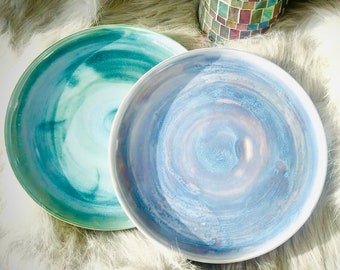 Hand-Glazed Swirl Ceramic Plate – One-of-a-Kind Handmade Pottery Dinnerware, Decorative Serving Dish