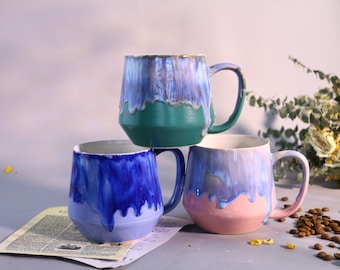 Taza de cerámica hecha a mano con esmalte Rainbow Flow, taza de cerámica vibrante y personalizada para momentos conmovedores