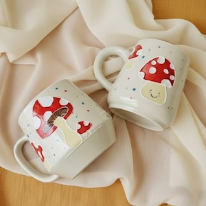 Handmade Ceramic Mug – Whimsical Mushroom Design, Hand-Painted Pottery Cup for Coffee and Tea Lovers image 1
