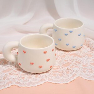 Rainbow Heart Handmade Coffee Mugs, Personalized Ceramic Mug for Coffee Lovers, Custom Unique Design Cup with Home Decor