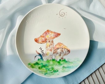 【アンティーク】きのこと貝柄の陶磁器セット 気まぐれなキノコのデザインが施された手描きの陶器皿 – 自然から
