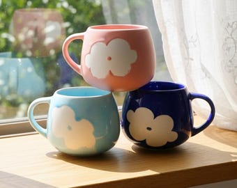 Hand-Painted Floral Mug: Unique Ceramic Coffee Cup, Pottery Gift