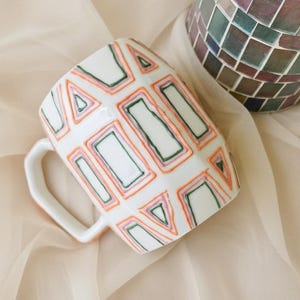 Minimalist Textured Mug – Handmade Ceramic Coffee Cup with Abstract Geometric Design, Hand-Painted Coffee & Tea Mug