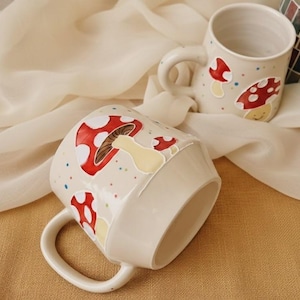 Handmade Ceramic Mug – Whimsical Mushroom Design, Hand-Painted Pottery Cup for Coffee and Tea Lovers image 2