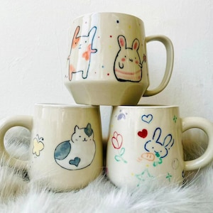 手作り陶器動物マグカップ – かわいい手描きの動物デザイン、お茶とコーヒー愛好家のためのカスタム陶器マグカップ