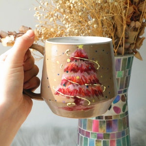 Handmade Christmas Tree Ceramic Mug – Festive Holiday Design – Unique Gift Idea