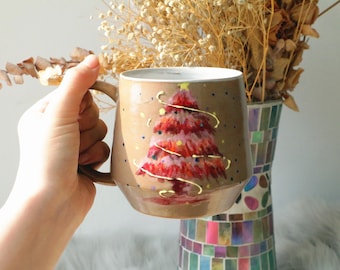 Hand-Painted Christmas Tree Ceramic Mug – Holiday Decor