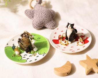 Niestandardowa miska na obrączki dla kota: ręcznie robiony ceramiczny pojemnik na biżuterię dla zwierząt
