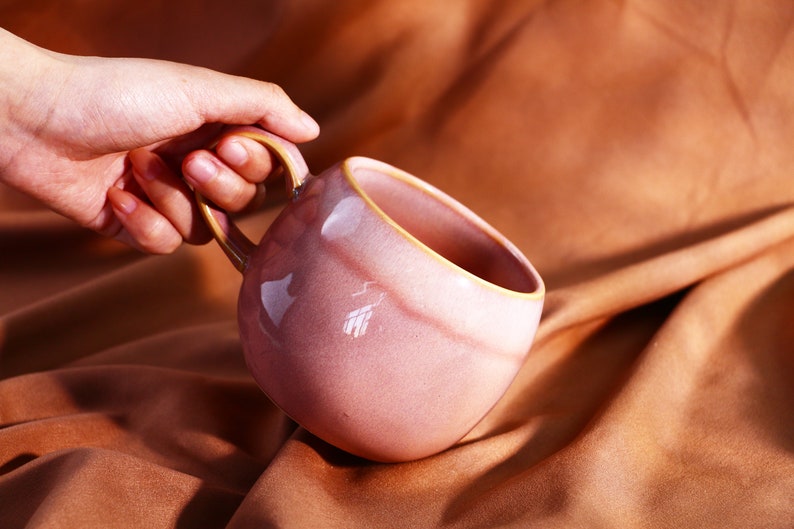 Personalized Handmade Ceramic Mug, Custom Name/Logo Coffee Mug, Pottery Coffee Mug Handmade, Kitchen Decoration Pink