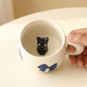 Black Cat Inside Mugs, Personalized Ceramic Mug for Coffee Lovers, Custom Unique Design Cup with Home Decor