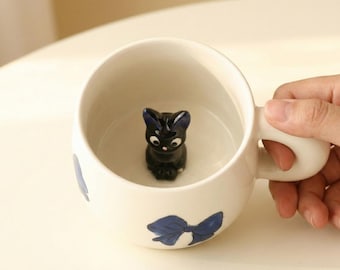 Black Cat Inside Mugs, Personalized Ceramic Mug for Coffee Lovers, Custom Unique Design Cup with Home Decor