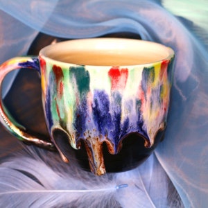 Happy Rainbow Retro Pottery Mug, Personalized Ceramic Mug for Coffee Lovers