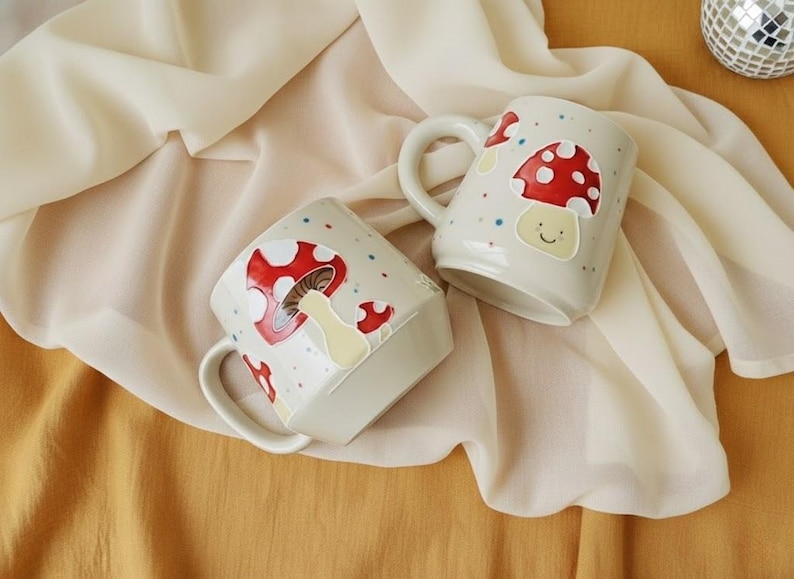 Handmade Ceramic Mug – Whimsical Mushroom Design, Hand-Painted Pottery Cup for Coffee and Tea Lovers image 1
