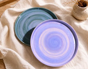 Handglasierter Swirl-Keramikteller - Einzigartiges handgemachtes Keramikgeschirr, dekorativer Servierteller