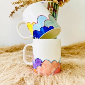 Hand-Painted Cloud Ceramic Coffee Mug - Vibrant and Unique