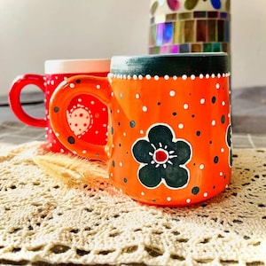 Personalized Ceramic Mug with Flower & Heart Design – Handmade Pottery Mug for Coffee Lovers