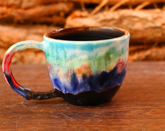 Rainbow Retro Personalized Handmade Mug, Personalized Ceramic Mug for Coffee Lovers