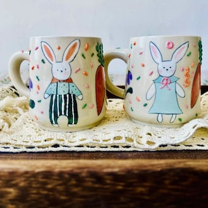 Adorable Rabbit Handmade Ceramic Mugs to Brighten Your Day, Personalized Soft-Hued Pottery Mug for Heartwarming Moments