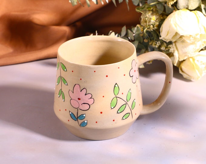 Personalized Flower Ceramic Mug, Custom Handmade Ceramic Mug For Coffee Lover