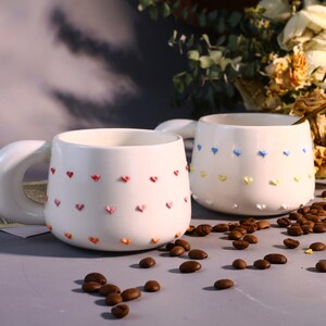 Rainbow Heart Handmade Coffee Mugs, Personalized Ceramic Mug for Coffee Lovers, Custom Unique Design Cup with Home Decor zdjęcie 6