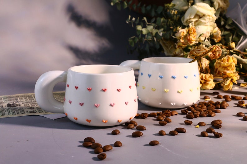 Rainbow Heart Handmade Coffee Mugs, Personalized Ceramic Mug for Coffee Lovers, Custom Unique Design Cup with Home Decor zdjęcie 6