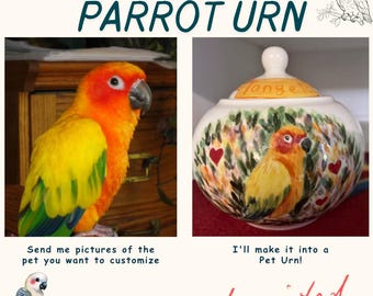 Custom Hand-Painted Parrot Urn: Ceramic Pet Memorial Keepsake