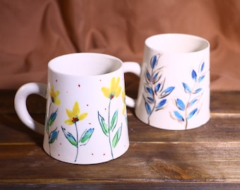 Taza de cerámica personalizada hecha a mano - Motivo floral pintado a mano, taza de café personalizada de 18 oz - Regalo único para los amantes del té