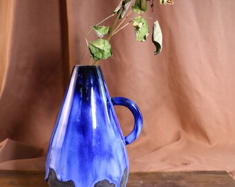 手作り陶器花瓶 No. 71 – 深い青と黒 – 光沢のある釉薬 – ストーン