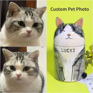 Custom Pet Urn, Portrait Ceramic Urn, Personalized Pet Urn with Engraved Name, Handmade Pottery Pet Urn