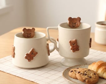 Kawaii Bear Handmade Ceramic Mug: Soft-Hued Pottery