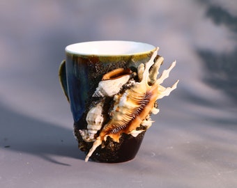 Deep-sea Series Shell Coffee Mug, Handmade Mysterious Colours Ceramic Mug, Personalized Pottery Mug For Coffee Lover