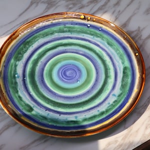 Handmade Ceramic Plate - Colorful Swirl Pattern