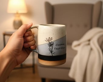 Custom Logo/Birth Flower Mug with Text Laser Engraving – Handmade Personalized Ceramic Gift