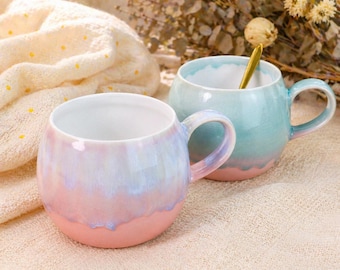 Getöpferte Tasse MehrMeer, ca. 300 ml mit dünnem Rand, schöne Milchkaffeetasse, Keramiktasse, hoch gebrannt mit Ökostrom