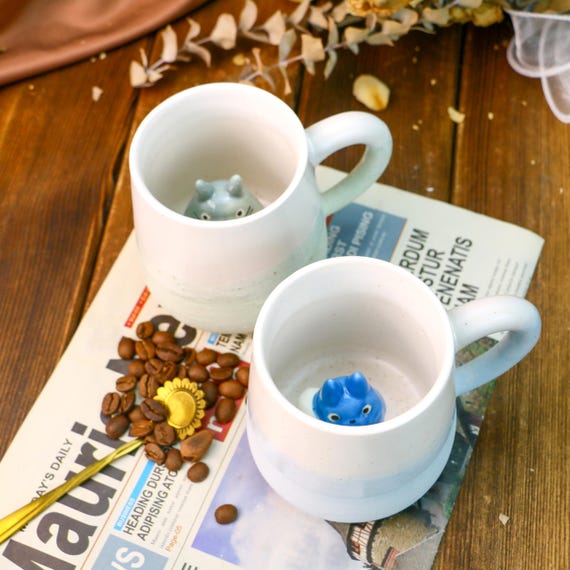 Handmade Ceramic Mug with Hidden Anime Figurine – Adorable Surprise Inside, Hand-Painted Minimalist Coffee & Tea Cup for Anime Lovers