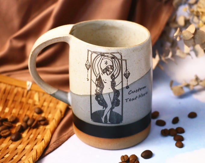 Custom Zodiac Mug with Text Laser Engraving – Handmade Personalized Ceramic Gift