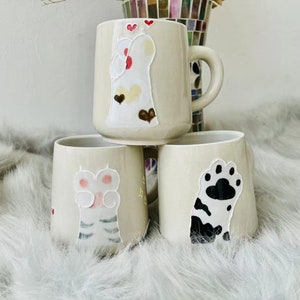 Kawaii Cat Paw Hand-Painted Ceramic Mugs to Brighten Your Day, Personalized Soft-Hued Pottery Mug for Heartwarming Moments