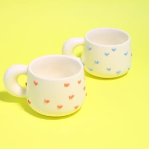 Rainbow Heart Handmade Coffee Mugs, Personalized Ceramic Mug for Coffee Lovers, Custom Unique Design Cup with Home Decor