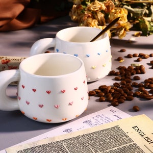 Rainbow Heart Handmade Coffee Mugs, Personalized Ceramic Mug for Coffee Lovers, Custom Unique Design Cup with Home Decor zdjęcie 4