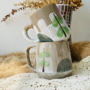 Lovely Hand-Painted Tree Ceramic Mugs to Brighten Your Day, Personalized Soft-Hued Pottery Mug for Heartwarming Moments
