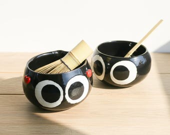 Cute Soot Sprite-Inspired Ceramic Matcha Bowl – Custom Handmade Tea Bowl, Fun Pottery Tea Cup for Matcha Lovers