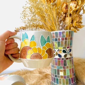 Keramisk mugg med handmålat blommönster – Konstnärlig kaffekopp Sunflower